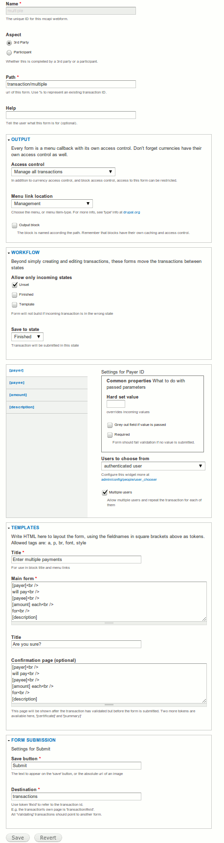 transaction form building interface